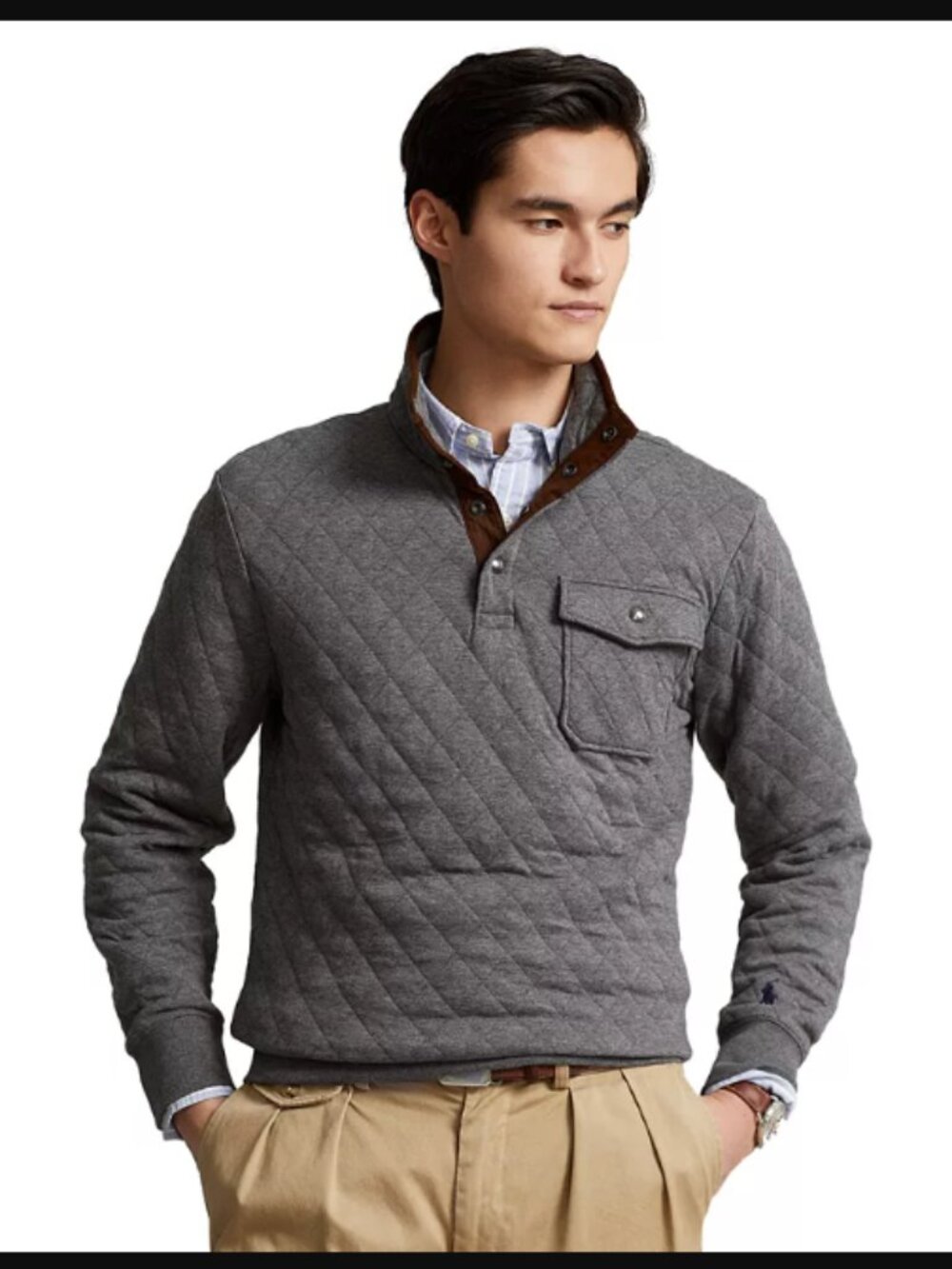 Polo Ralph Lauren Diamond Quilted Luxury Jersey Pullover Quarter Snap Button Hun